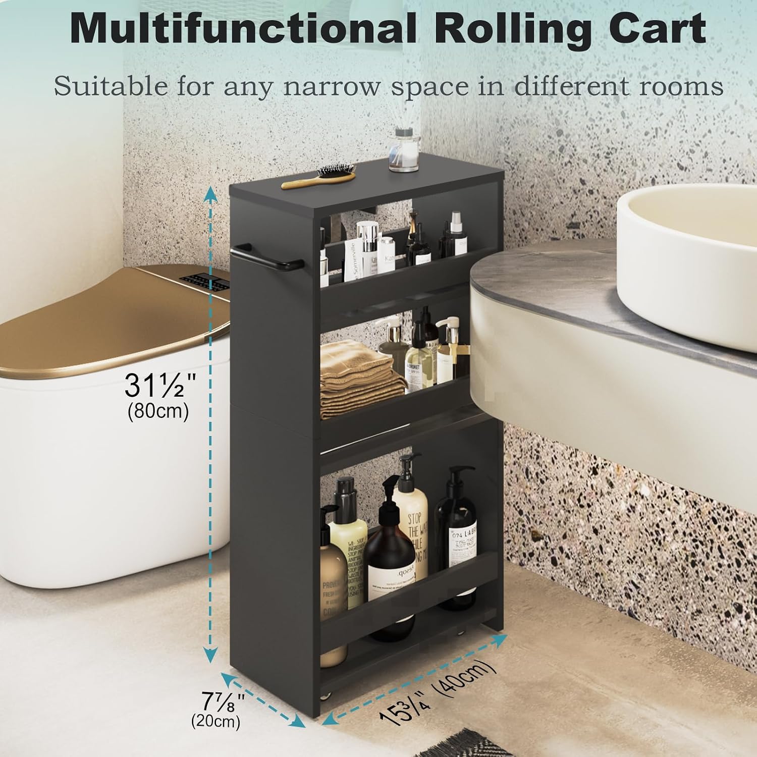 Black 4-Tier Slim Rolling Storage Cart