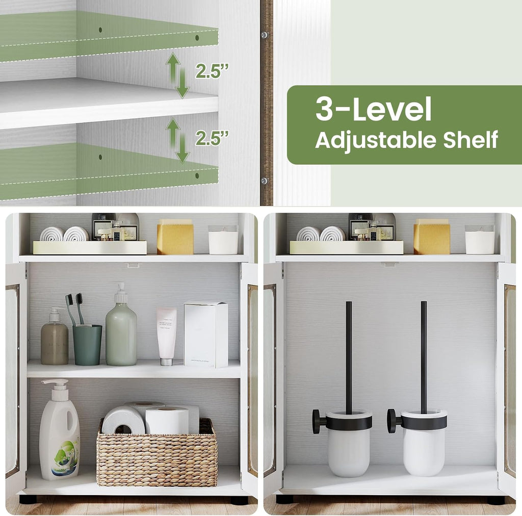 White Fluted Door Bathroom Storage Cabinet