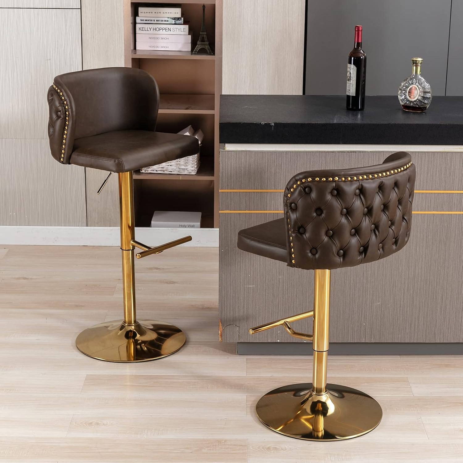 Espresso Brown Adjustable Swivel Bar Stools Set of 4