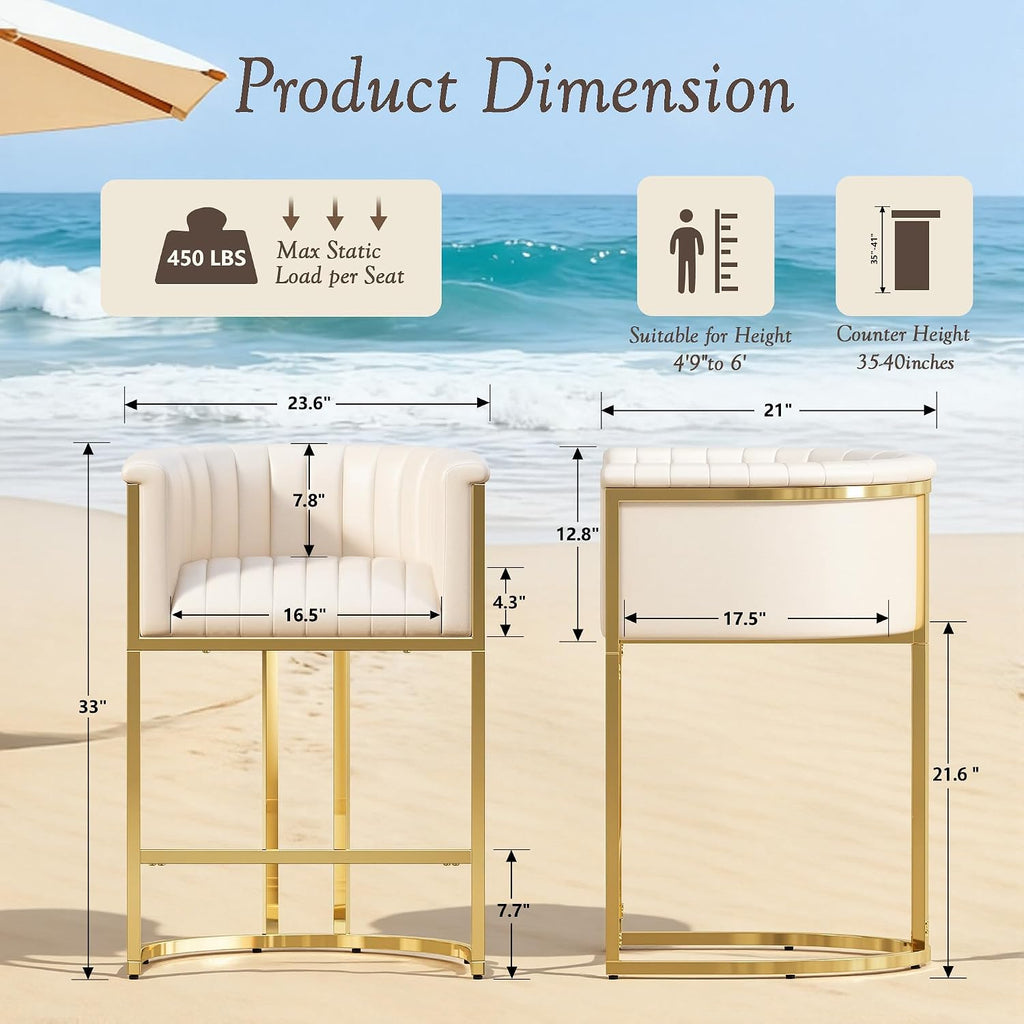 Beige Arm Counter Stools Set 3