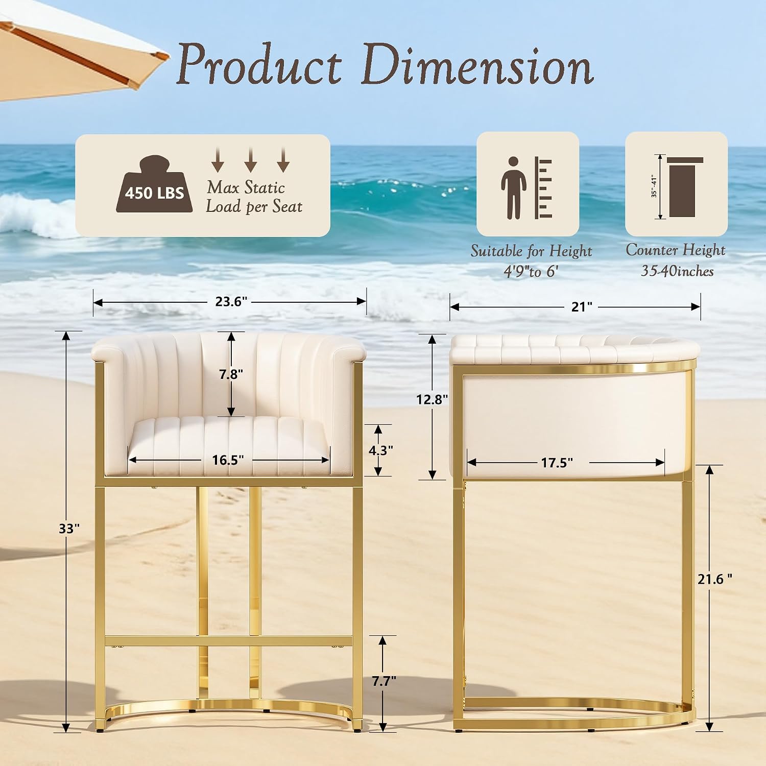 Beige Arm Counter Stools Set 3