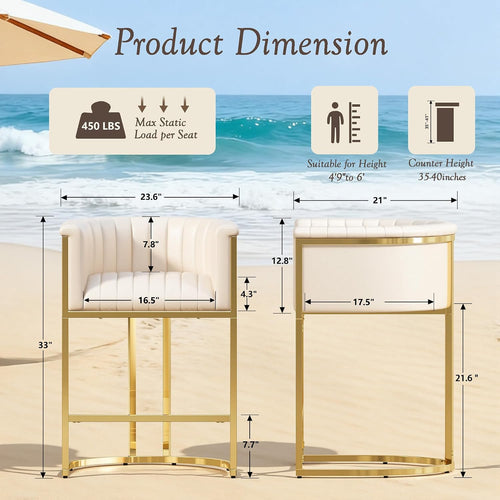 Beige Arm Counter Stools Set 3