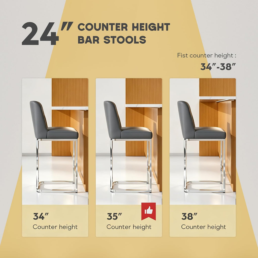 Grey Tufted Counter Bar Stools Set of 2