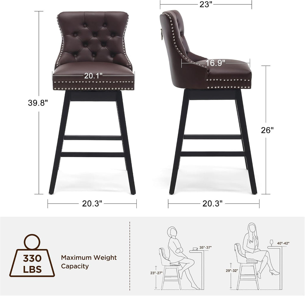 Brown Swivel Tufted Counter Bar Stools Set of 4