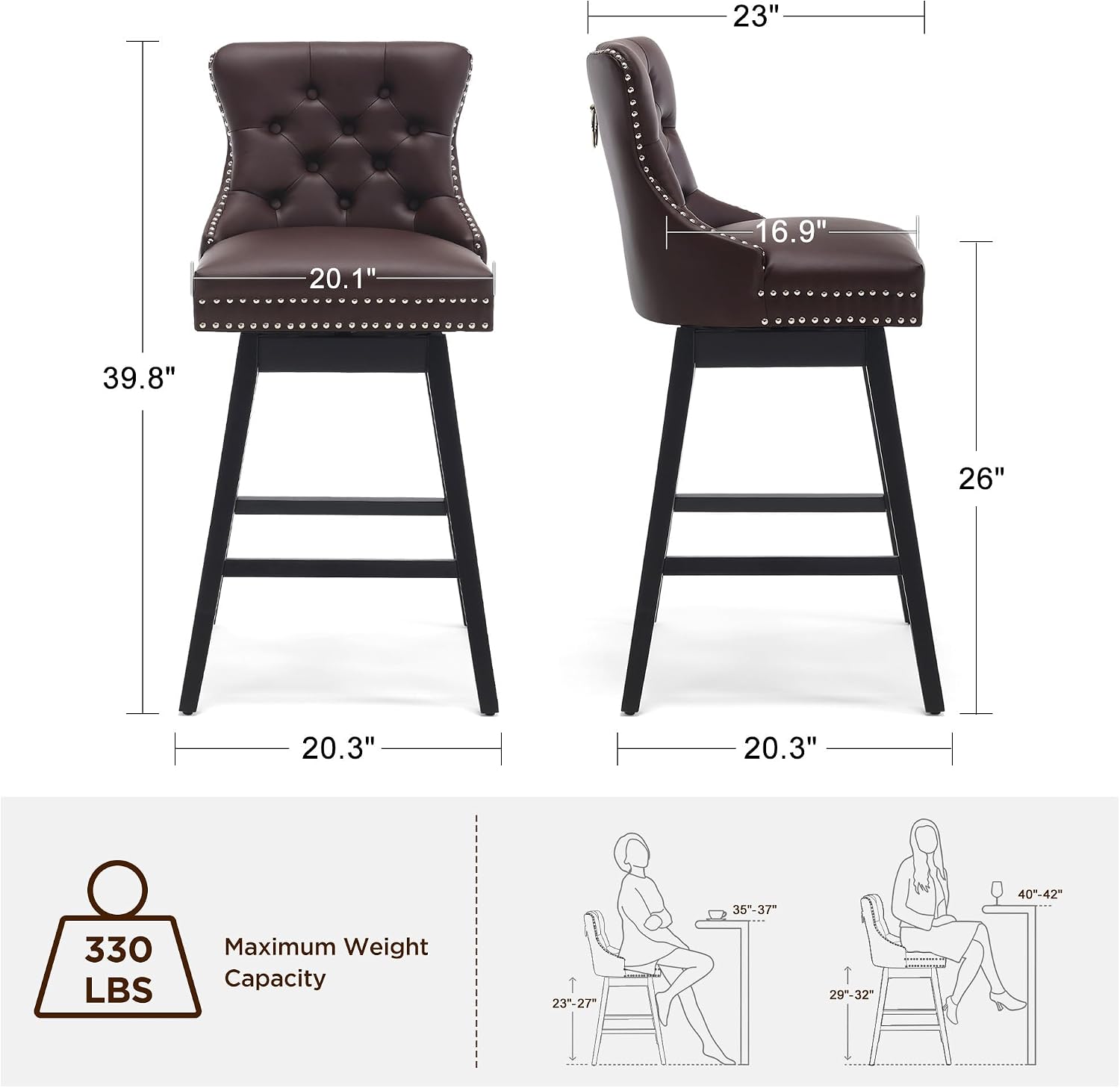 Brown Swivel Tufted Counter Bar Stools Set of 4