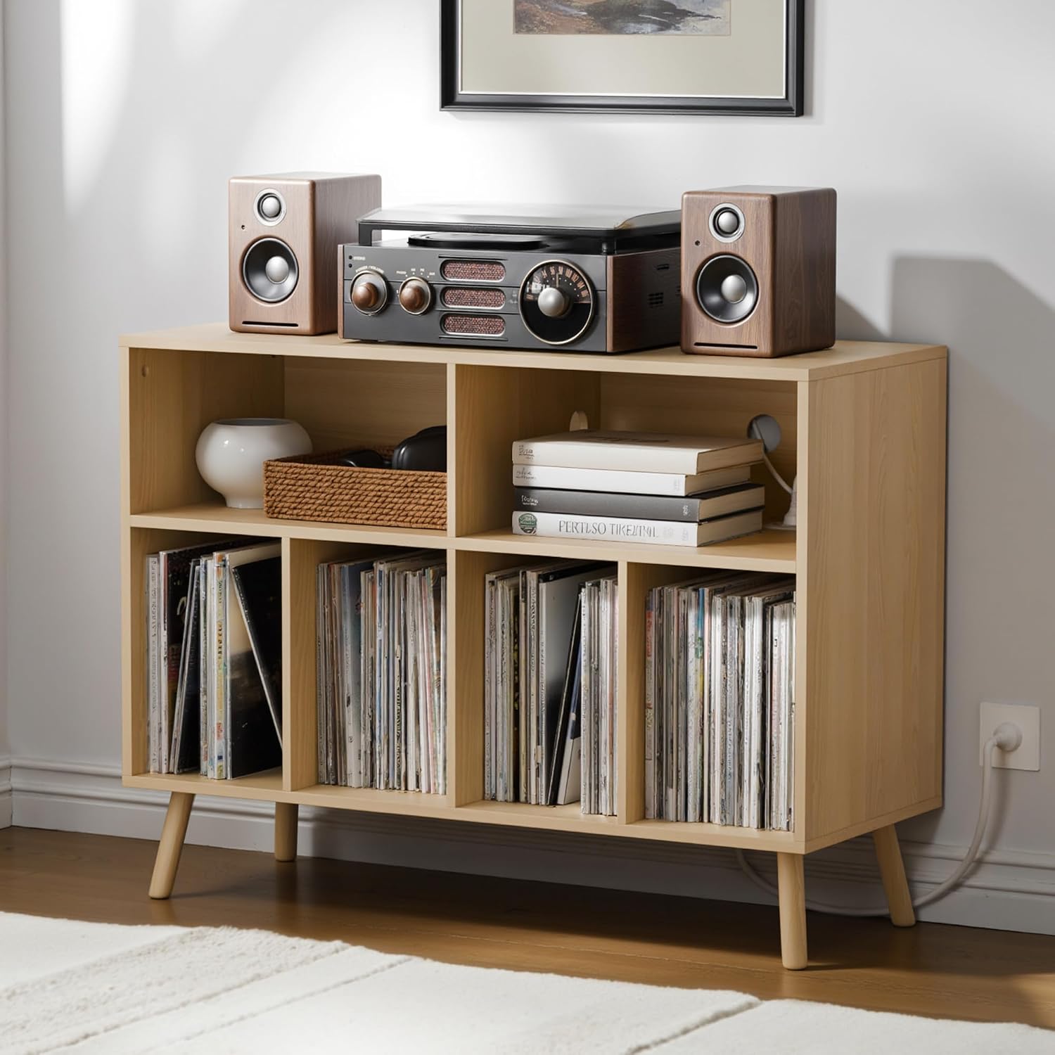 Oak Vinyl Storage Turntable Stand
