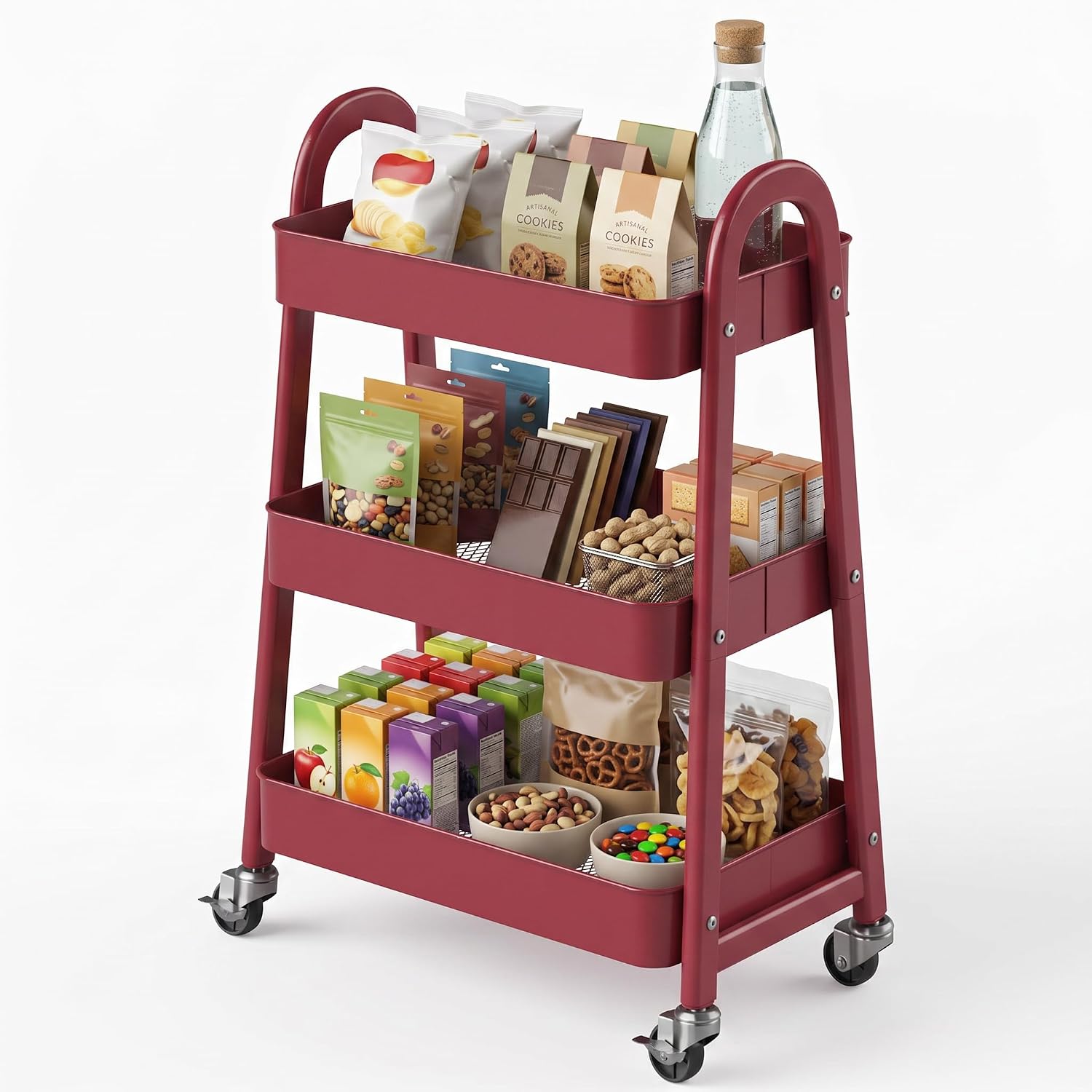 Red 3-Tier Rolling Storage Cart