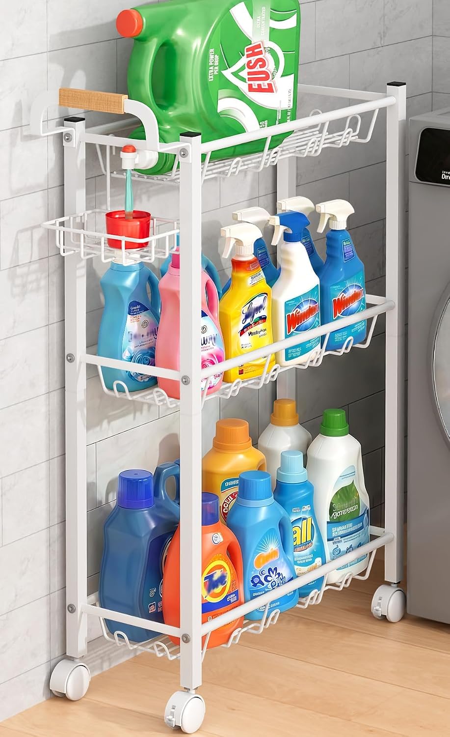 White 3-Tier Laundry Slim Rolling Cart