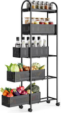 5-Tier Slim Rolling Cart with Drawer
