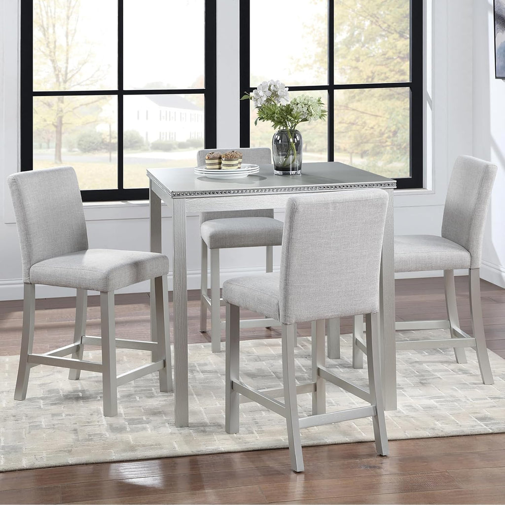 Silver Grey Crystal Counter Height Dining Set