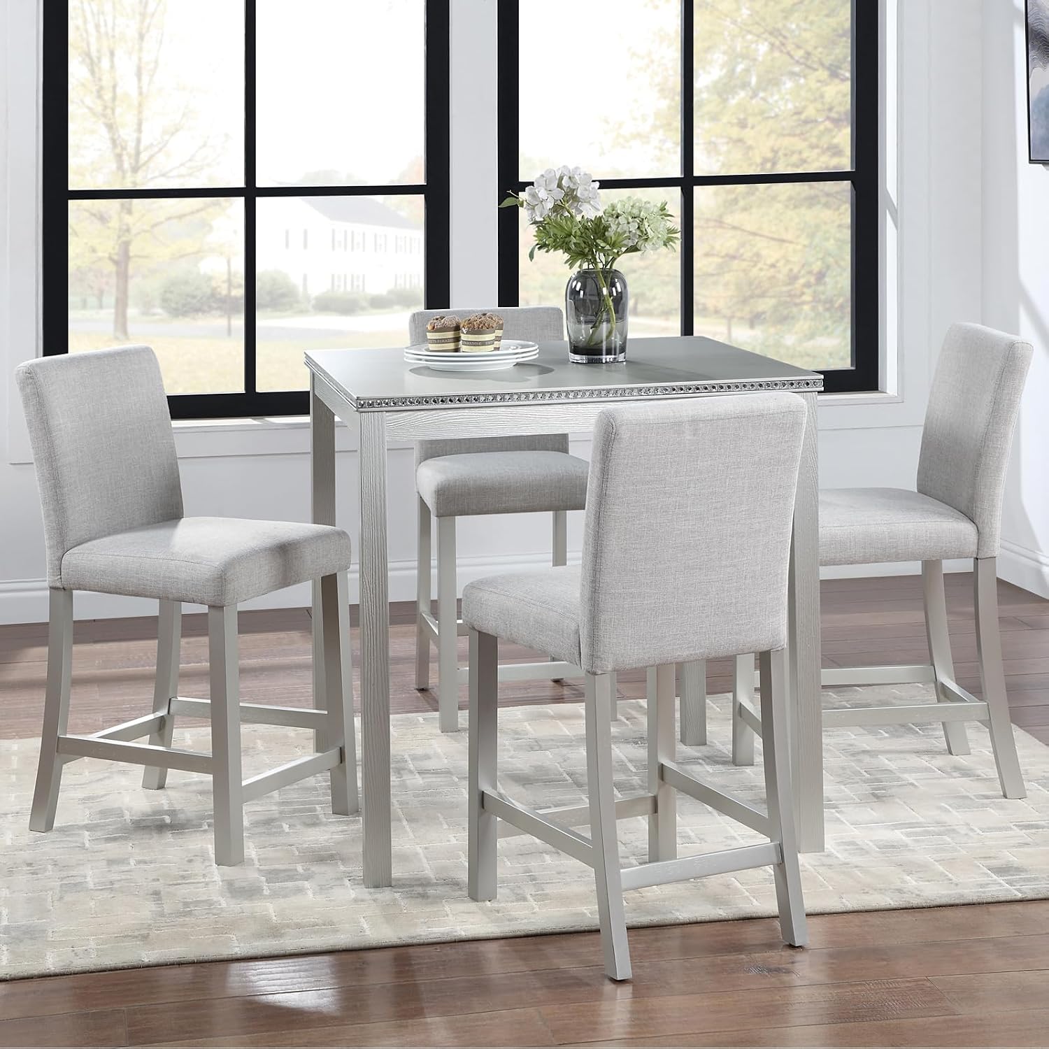Silver Grey Crystal Counter Height Dining Set