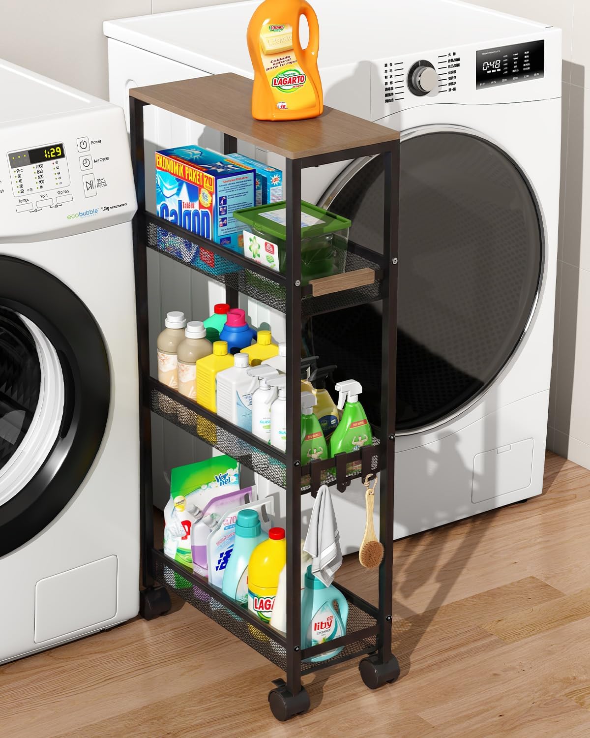 Black 4-Tier Rolling Slim Storage Cart