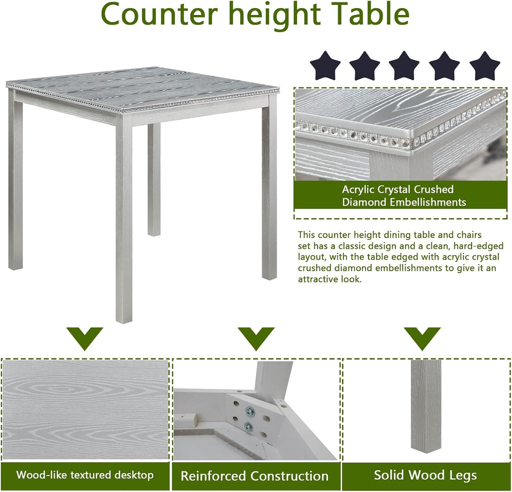 Silver Grey Crystal Counter Height Dining Set