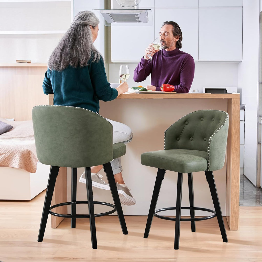 Green Tufted Bar Stools Set 2