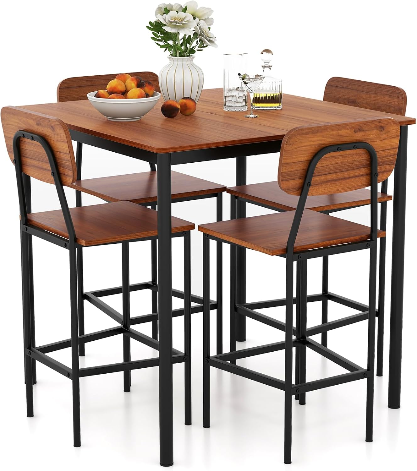 Walnut Industrial Counter Height Dining Set