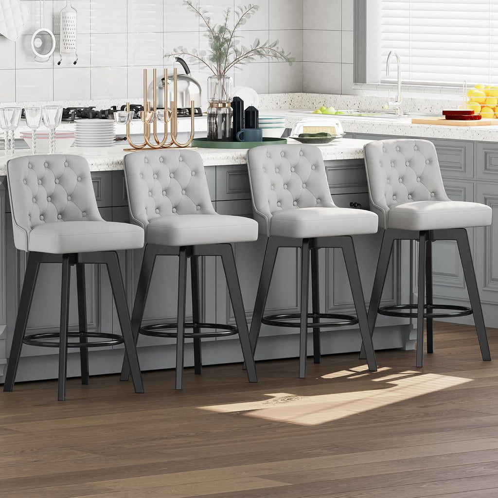 Light Gray Tufted Swivel Bar Stools Set of 3