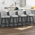 Light Gray Tufted Swivel Bar Stools Set of 3