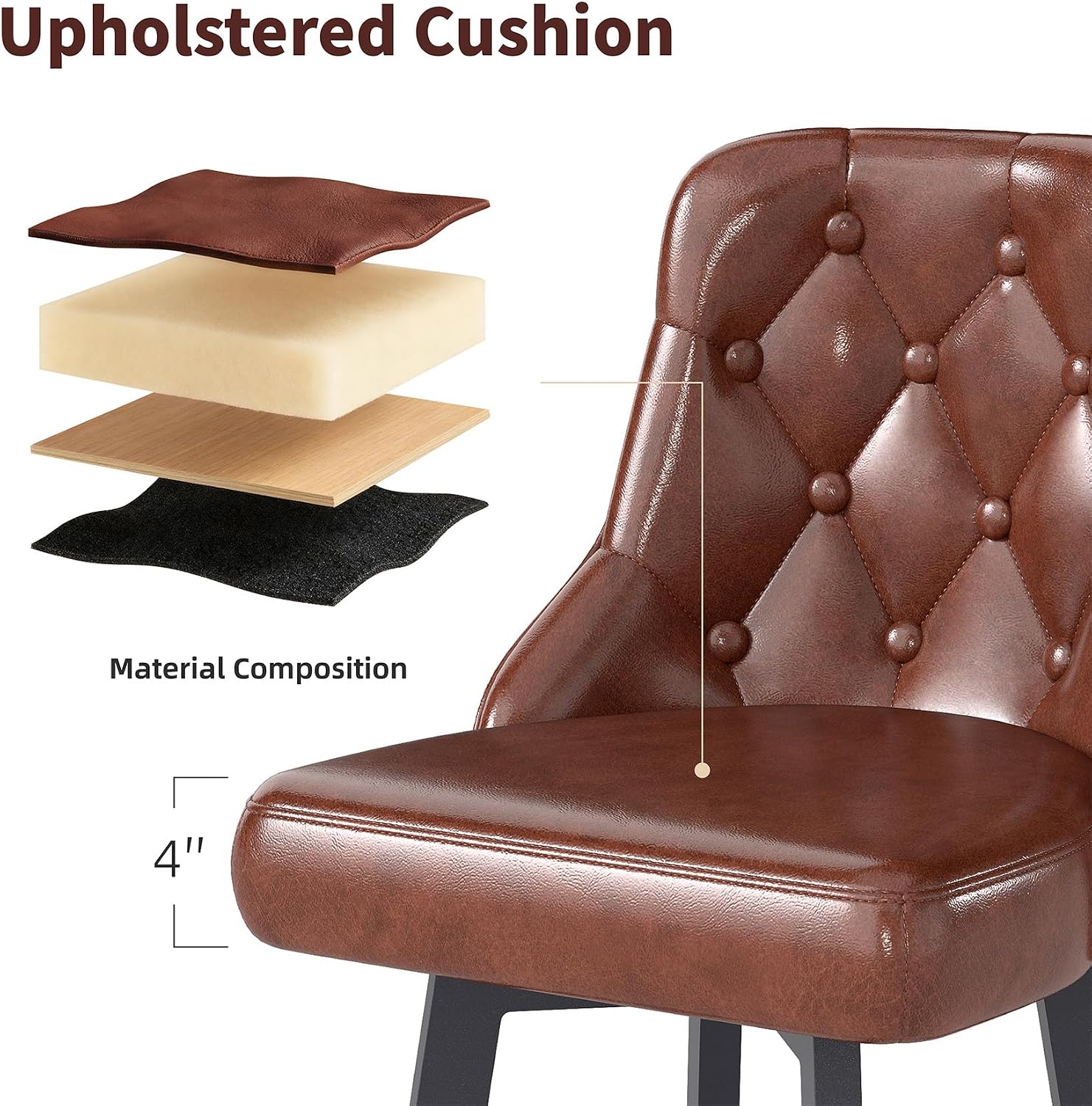 Brown Tufted Counter Height Bar Stools Set of 3