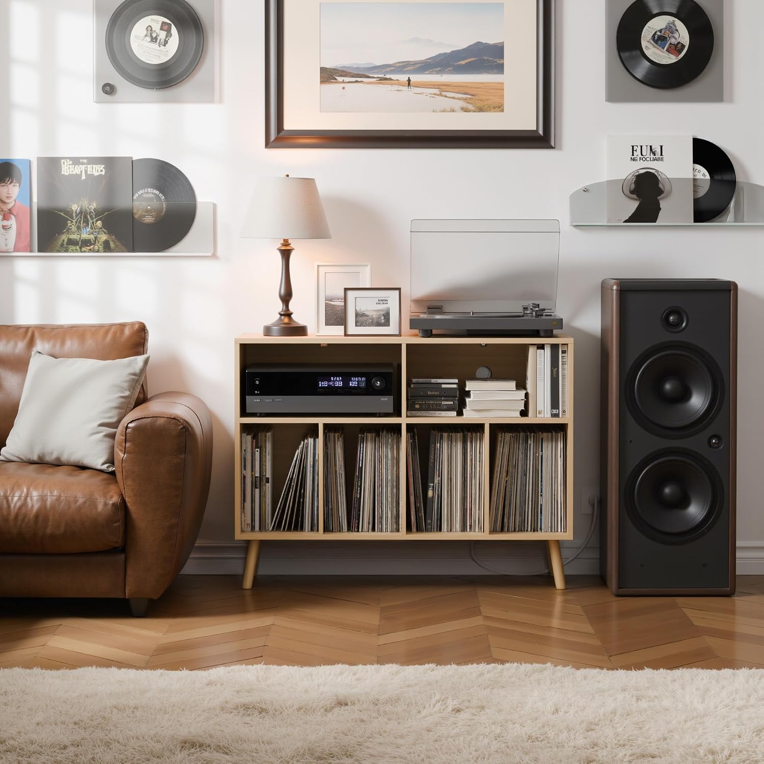 Oak Vinyl Storage Turntable Stand