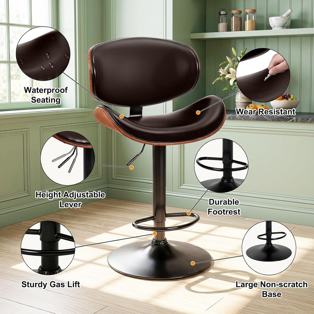 Brown Adjustable Swivel Bar Stools Set 2