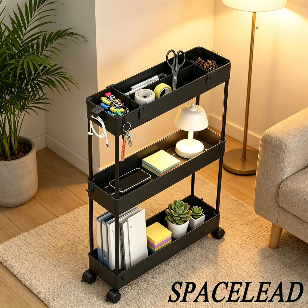 Black 3-Tier Slim Rolling Storage Cart