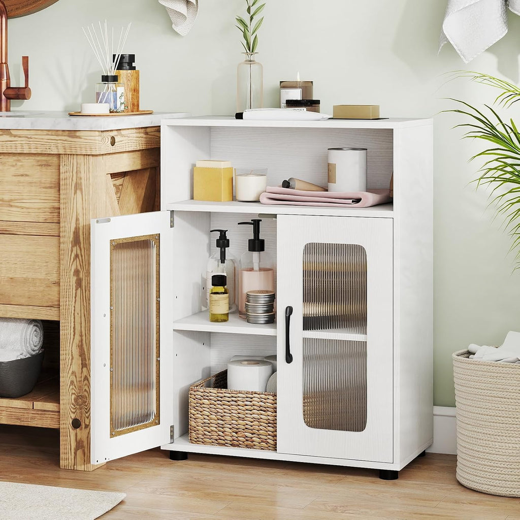 White Fluted Door Bathroom Storage Cabinet