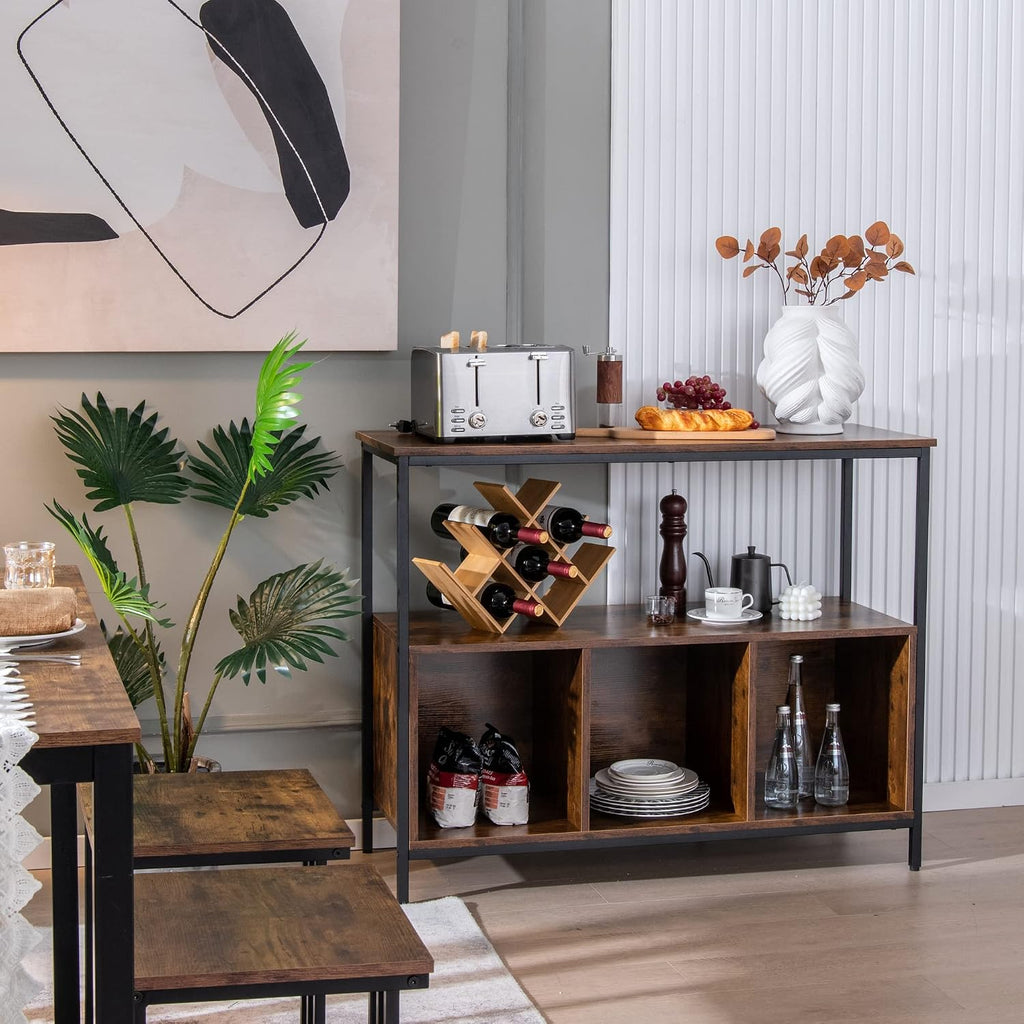 Rustic Brown Open Shelf Sideboard