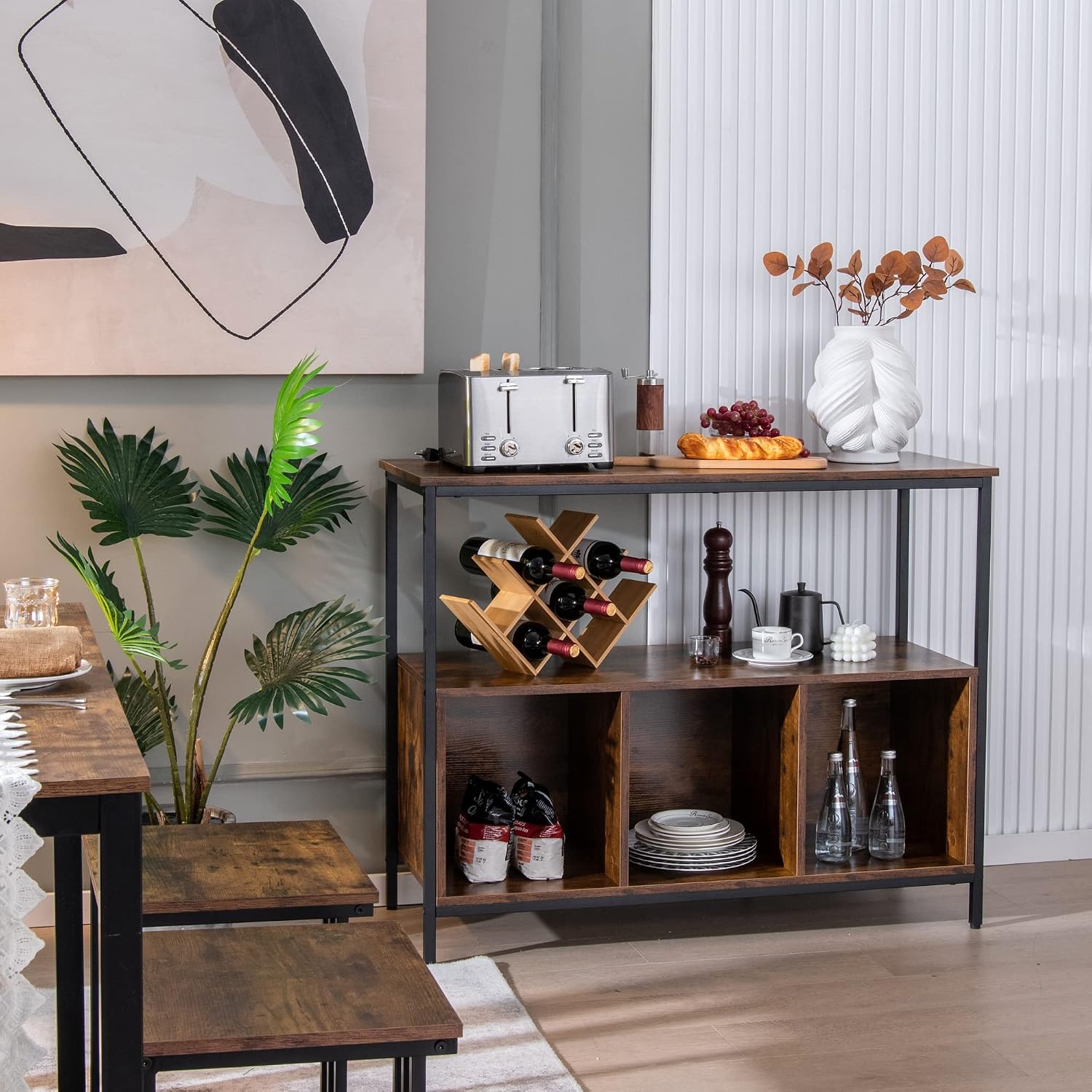 Rustic Brown Open Shelf Sideboard