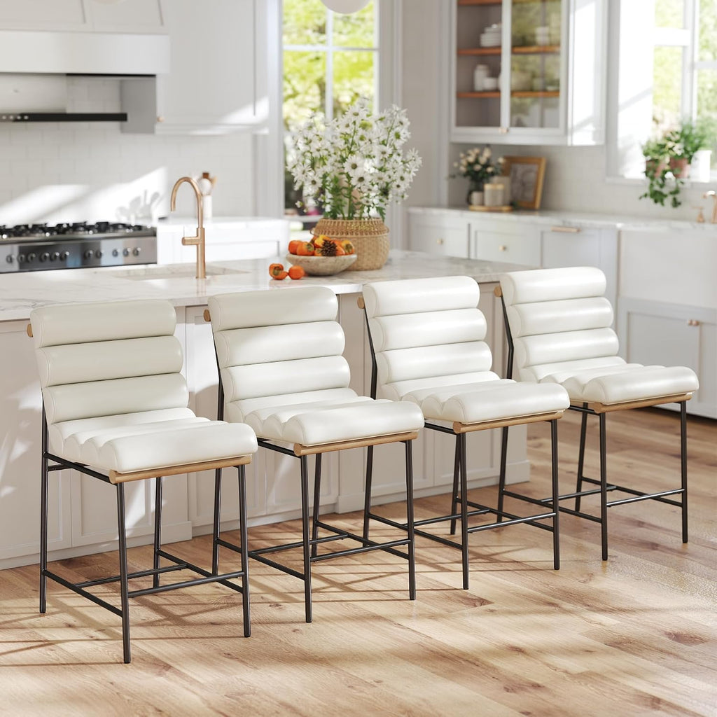White Tufted Bar Stools Set 4