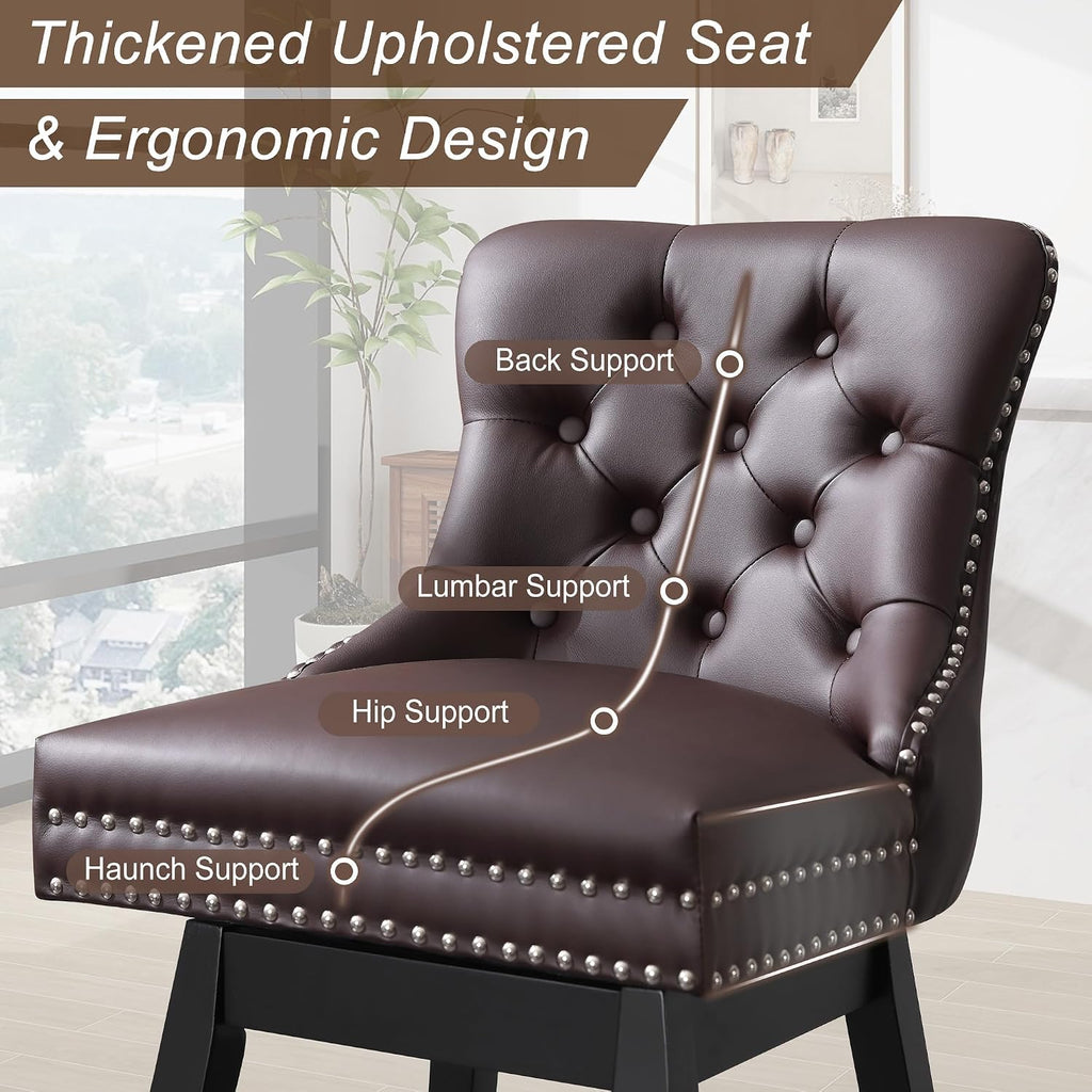 Brown Swivel Tufted Counter Bar Stools Set of 4