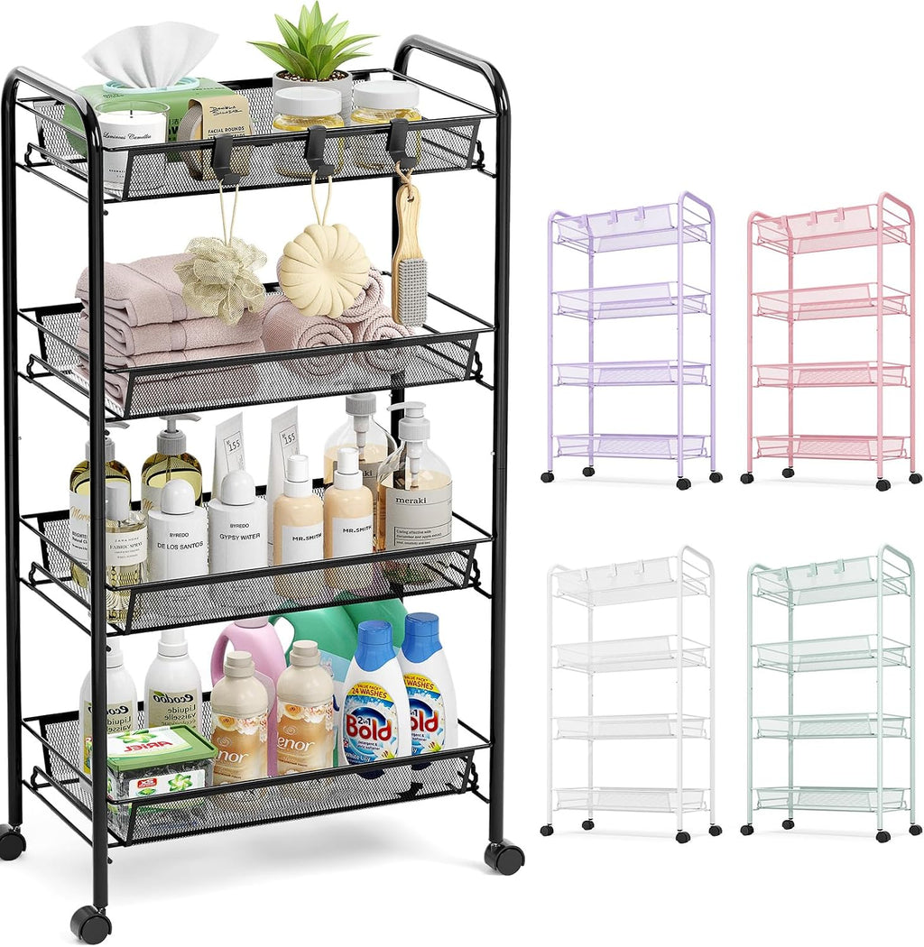 4-Tier Rolling Cart with Hooks
