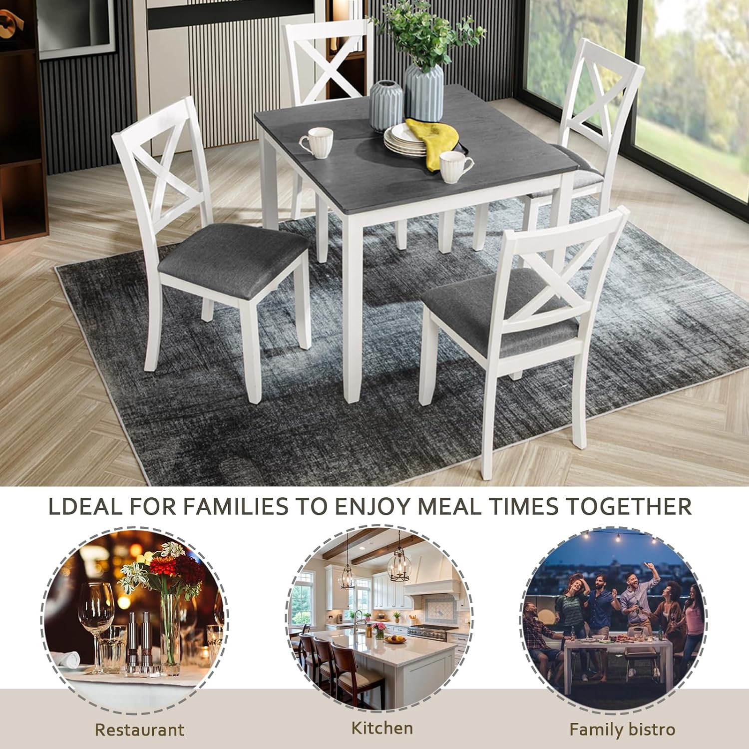 White Gray 5-Piece Dining Set