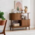 Walnut Oval Sliding Door Sideboard