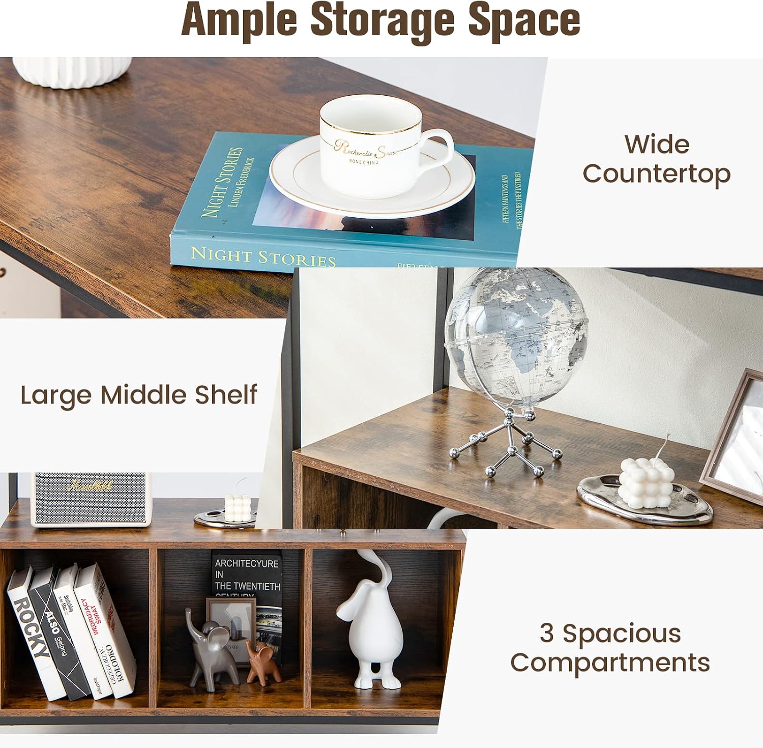 Rustic Brown Open Shelf Sideboard