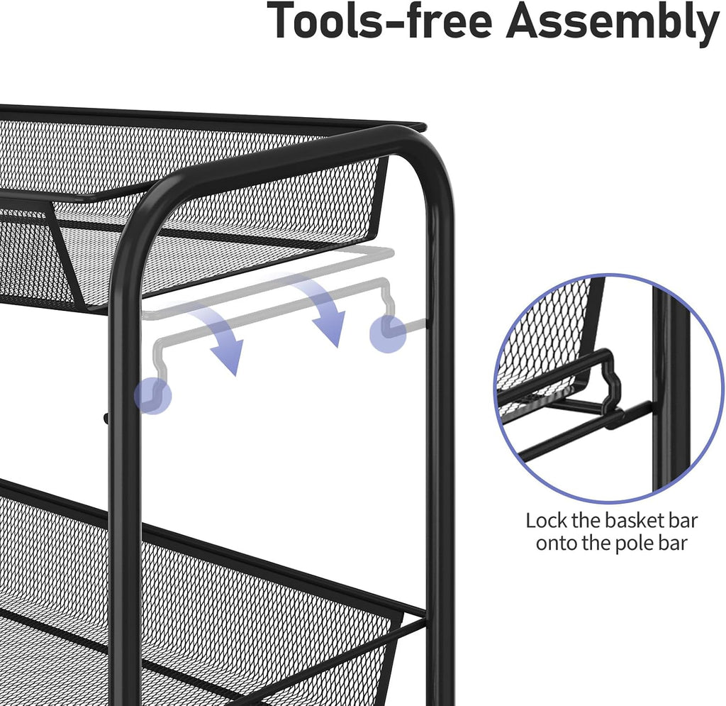 4-Tier Rolling Cart with Hooks