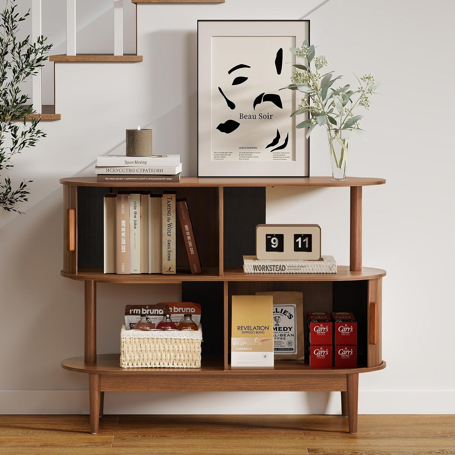 Walnut Oval Sliding Door Sideboard
