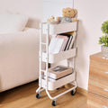 White 3-Tier Slim Rolling Cart with Hooks