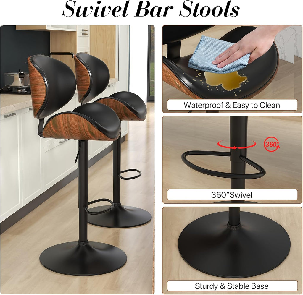 Black PU Adjustable Swivel Bar Stools Set of 4