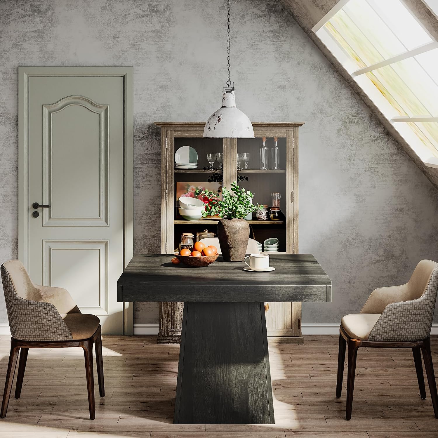 Dark Gray Pedestal Square Dining Table