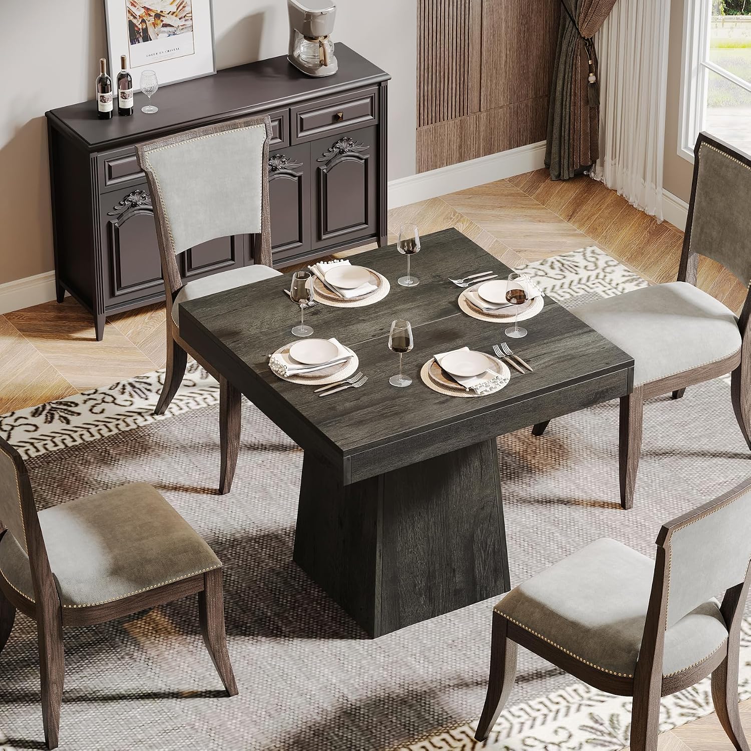 Dark Gray Pedestal Square Dining Table