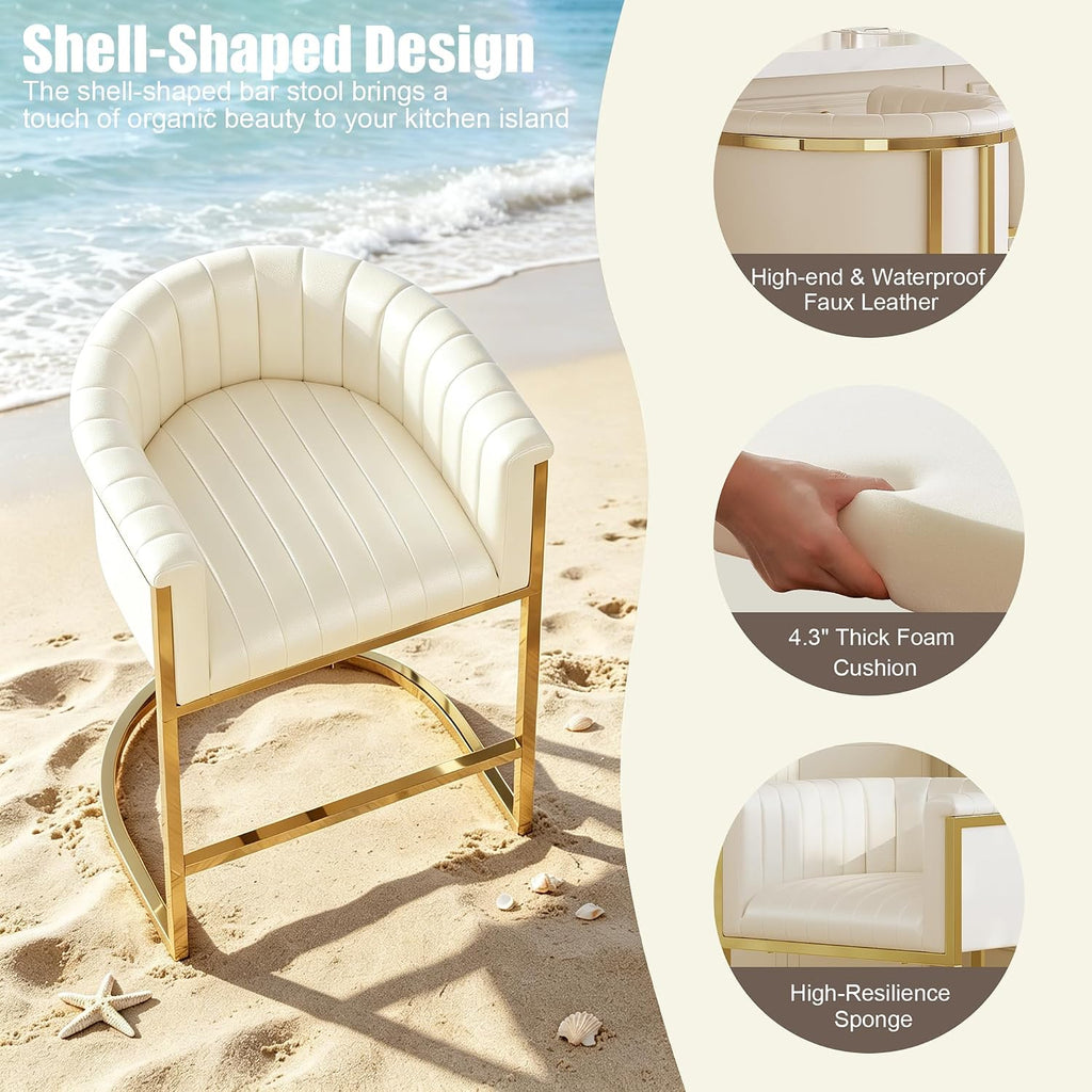 Beige Arm Counter Stools Set 3