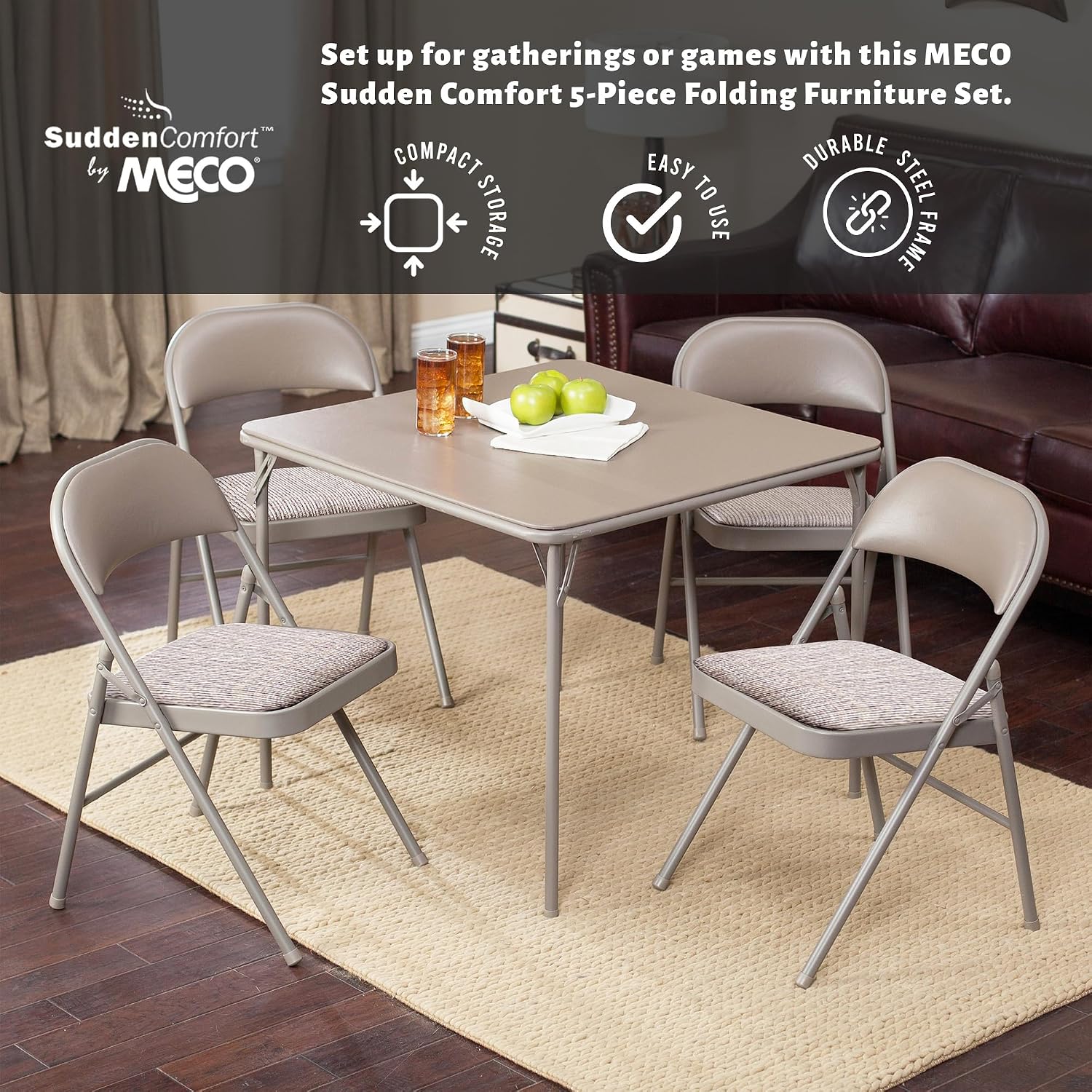 Tan 5pc Folding Dining Table Set