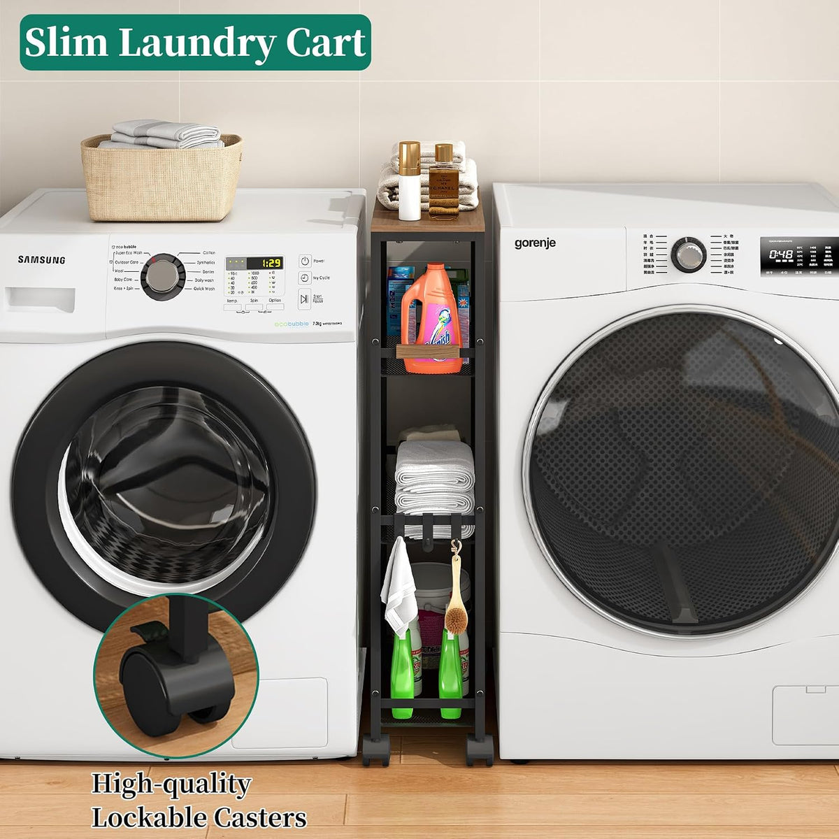 Black 4-Tier Rolling Slim Storage Cart