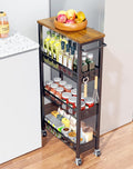 Wood Top 4-Tier Rolling Slim Storage Cart