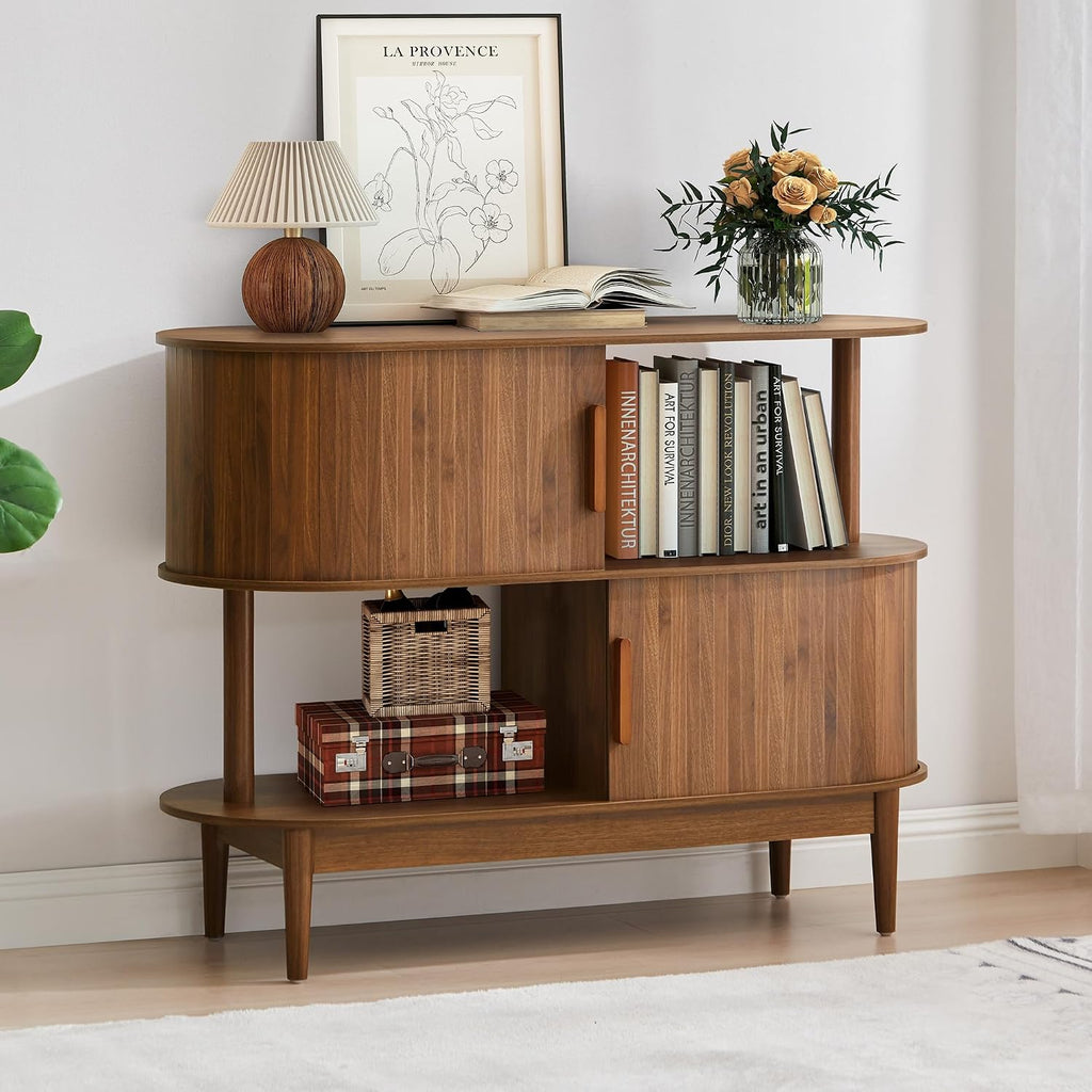 Walnut Oval Sliding Door Sideboard