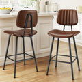 Dark Brown High Back Leather Bar Stools Set of 2