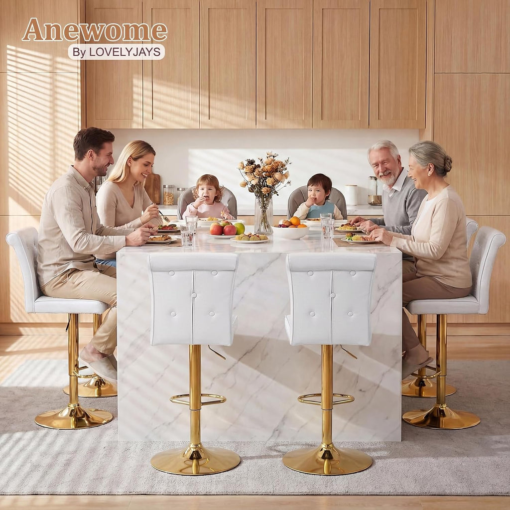 White Gold Leg Tufted Bar Stools Set 4