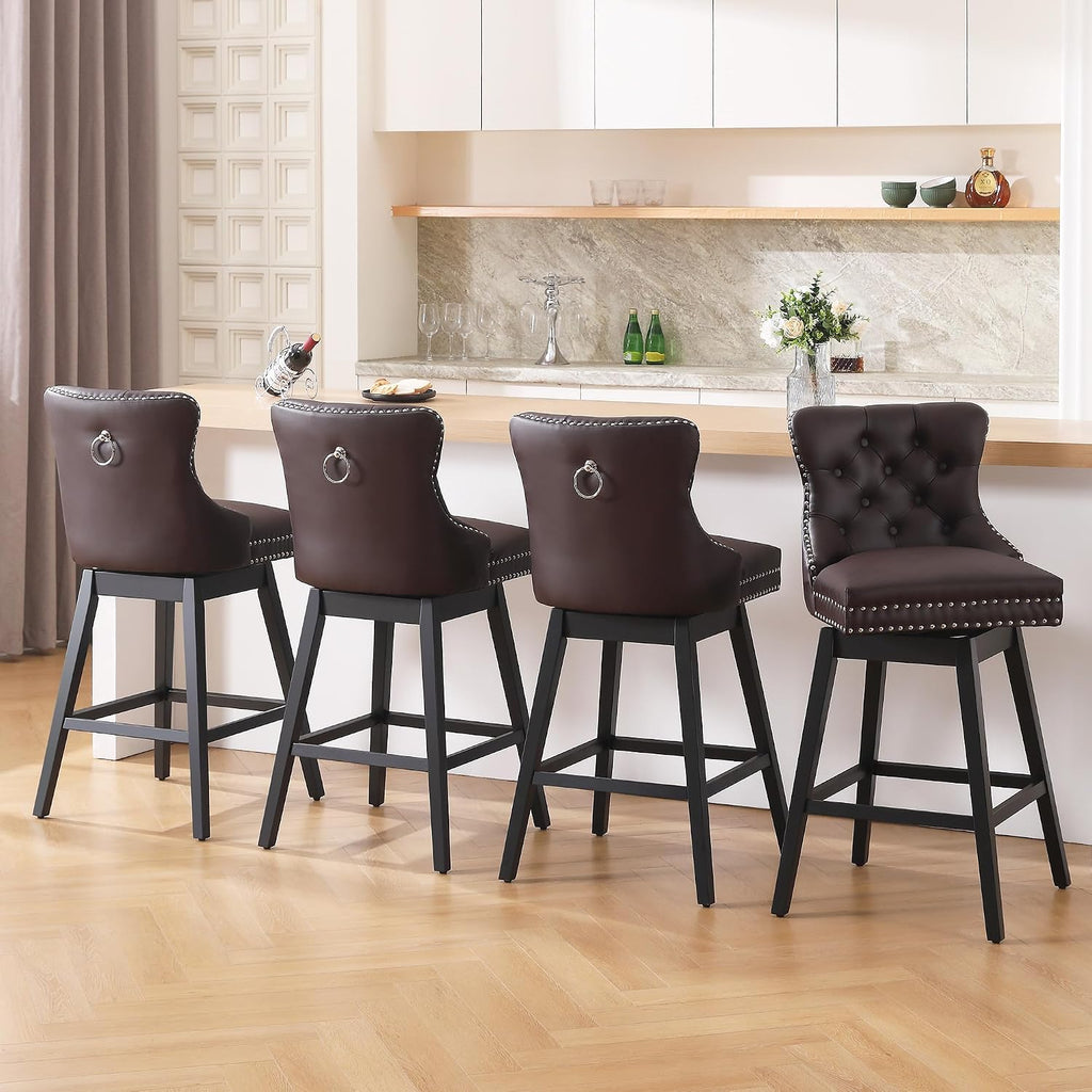 Brown Swivel Tufted Counter Bar Stools Set of 4