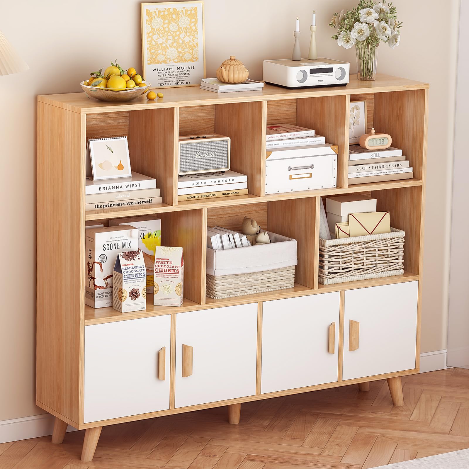 Oak White Cube Bookshelf with Doors