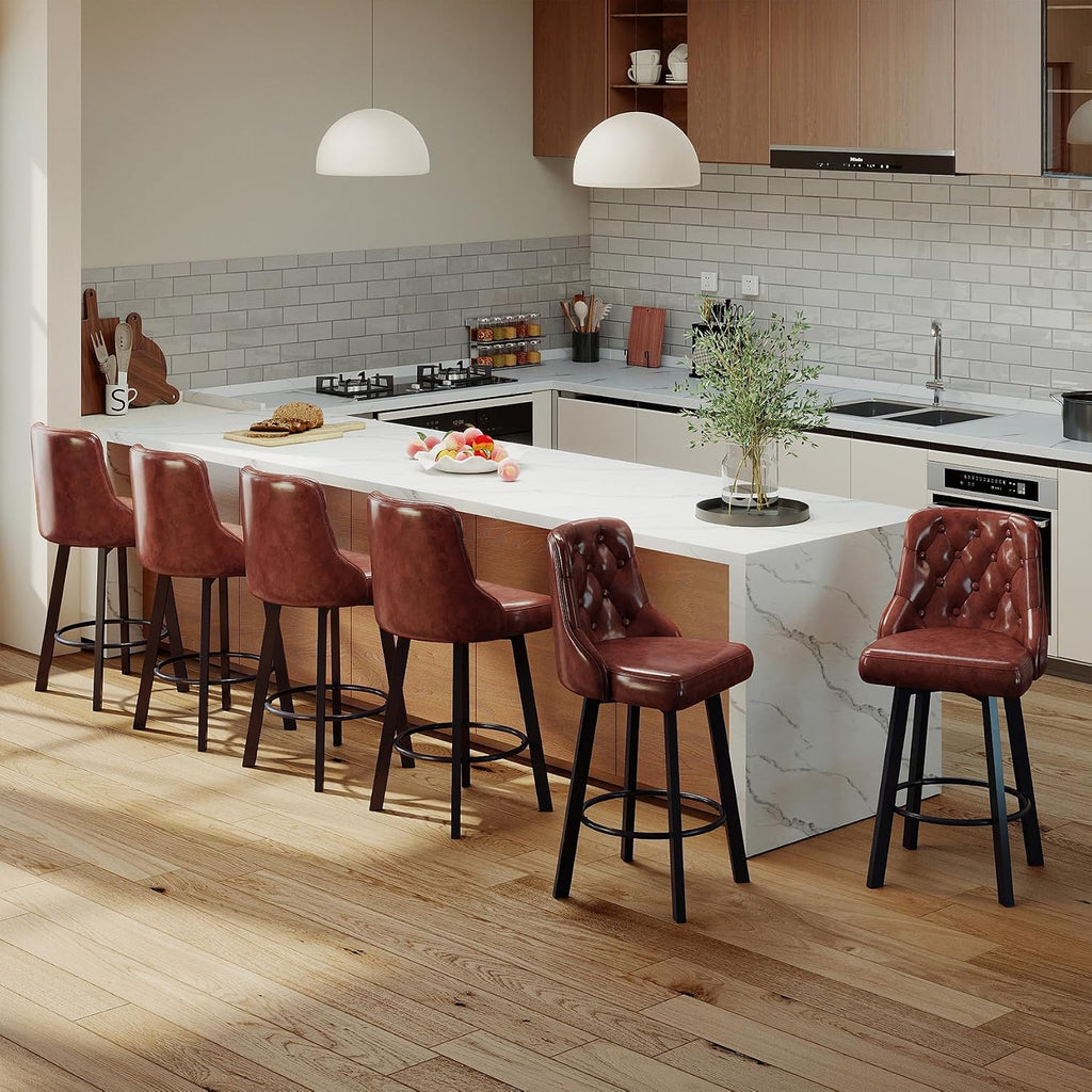 Brown Tufted Counter Height Bar Stools Set of 3
